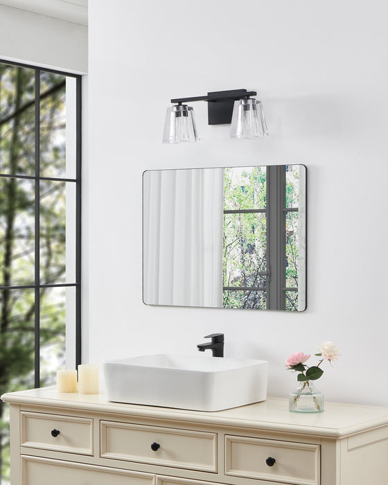 Vanity Light Thesis 206983A Valentin 15 inch 2 light Matte Black Vanity Light with Clear Pressed Glass Shades THESIS