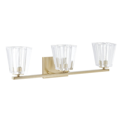 Vanity Light Thesis 206991A Valentin 24 inch 3 light Champagne Gold Vanity Light with Clear Pressed Glass Shades THESIS