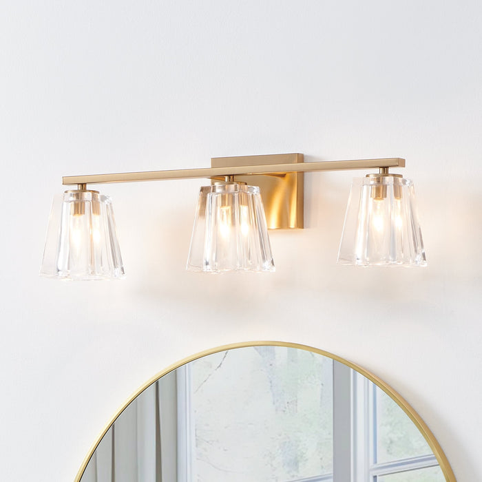 Vanity Light Thesis 206991A Valentin 24 inch 3 light Champagne Gold Vanity Light with Clear Pressed Glass Shades THESIS