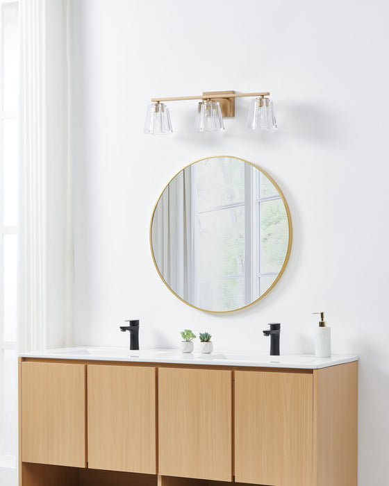 Vanity Light Thesis 206991A Valentin 24 inch 3 light Champagne Gold Vanity Light with Clear Pressed Glass Shades THESIS