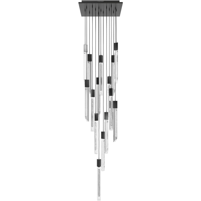 Multi-Light Pendant Avenue Lighting HF5415-BLK Alpine Avenue Alpine 15-Light 24"W LED Pendant in Black with White Jade Crystals in Black,White Marbleized Glass Avenue Lighting