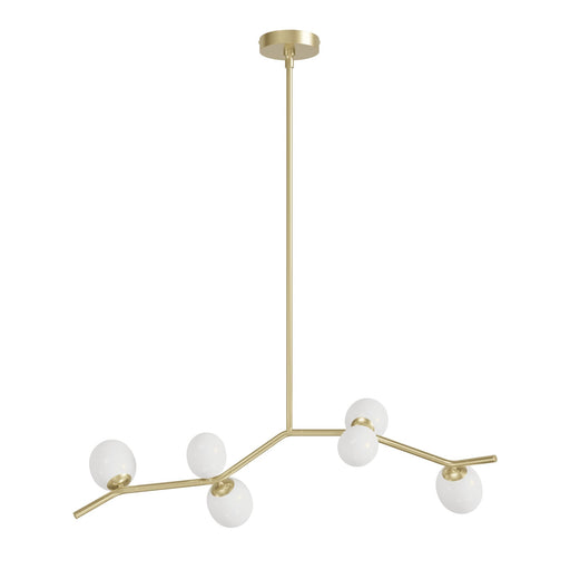Chandelier Avenue Lighting HF4806-WHT Hampton 8-Light 60"W Chandelier in Brass/Clear Glass in Brushed Brass With White Glass Avenue Lighting