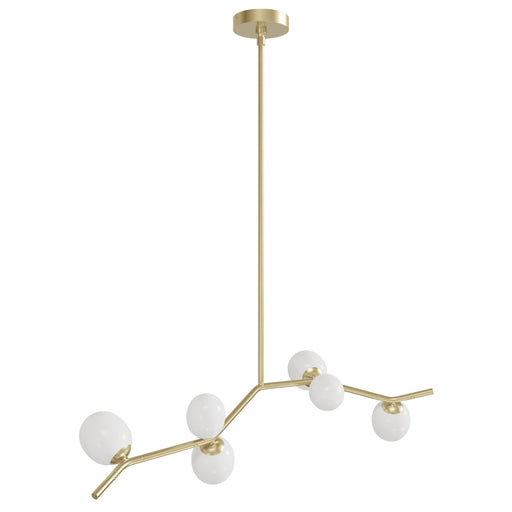 Chandelier Avenue Lighting HF4806-WHT Hampton 8-Light 60"W Chandelier in Brass/Clear Glass in Brushed Brass With White Glass Avenue Lighting