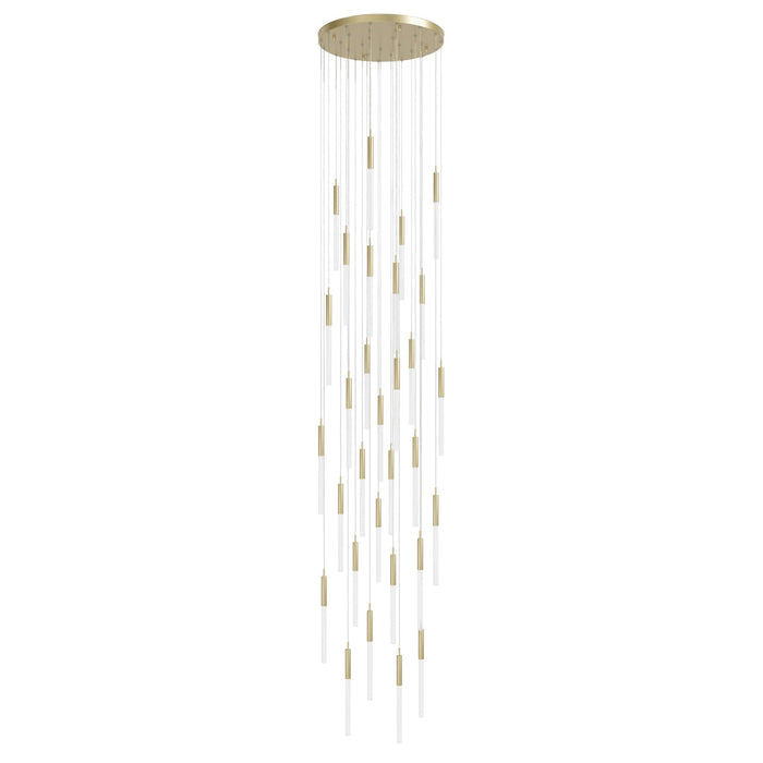 Pendant Light Avenue Lighting HF2031-FR-BB Main St. Main Street 31-Light 30"W Pendant in Brushed Brass/Frosted Crystals Avenue Lighting