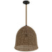 Pendant Light Avenue Lighting HF1007-RP Malibu 20"W Bell-Shape Pendant in Black/Natural Hemp Rope Avenue Lighting