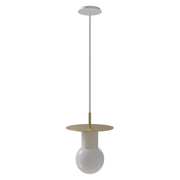 Pendant Light Avenue Lighting HF1951-BB-WHT Newport 8"W White Marble Pendant in Brushed Brass / White Avenue Lighting