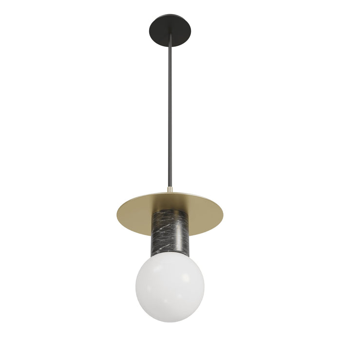 Pendant Light Avenue Lighting HF1951-BB-BK Newport 8"W Black Marble Pendant in Brushed Brass / Black Avenue Lighting