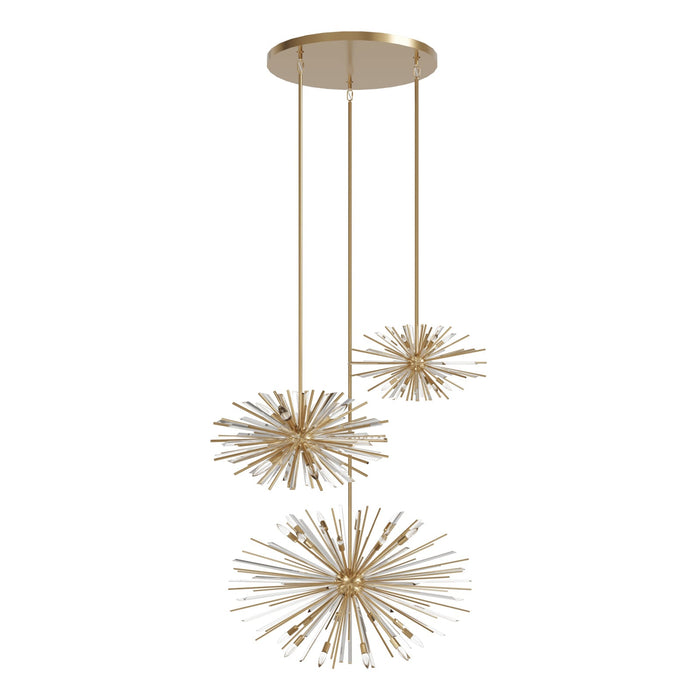 Chandelier Avenue Lighting HF8303-AB Palisades Ave. 40"W 3-Sputnik Pendant in Aged Brass With Champagne Glass Avenue Lighting