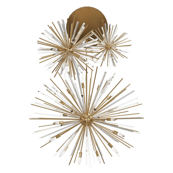 Chandelier Avenue Lighting HF8303-AB Palisades Ave. 40"W 3-Sputnik Pendant in Aged Brass With Champagne Glass Avenue Lighting
