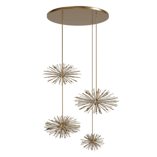 Chandelier Avenue Lighting HF8404-AB Palisades Ave. 34"W 4-Sputnik Pendant in Aged Brass With Champagne Glass Avenue Lighting