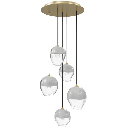 Multi-Light Pendant Avenue Lighting HF8145-BB-WH Sonoma Ave. 5-Light 28"W Pendant in Brushed Brass/Clear and White Glass Avenue Lighting