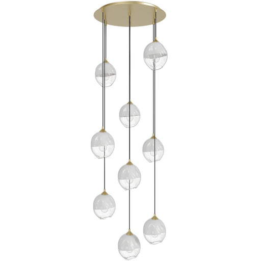 Multi-Light Pendant Avenue Lighting HF8149-BB-WH Sonoma Ave. 9-Light 37"W Pendant in Brushed Brass/Clear and White Glass Avenue Lighting