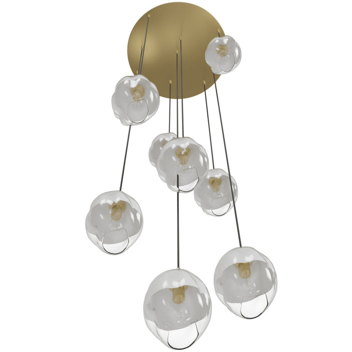 Multi-Light Pendant Avenue Lighting HF8149-BB-WH Sonoma Ave. 9-Light 37"W Pendant in Brushed Brass/Clear and White Glass Avenue Lighting