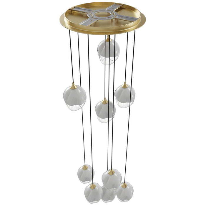 Multi-Light Pendant Avenue Lighting HF8149-BB-WH Sonoma Ave. 9-Light 37"W Pendant in Brushed Brass/Clear and White Glass Avenue Lighting