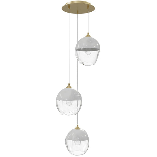 Multi-Light Pendant Avenue Lighting HF8143-BB-WH Sonoma Ave. 3-Light 18"W Pendant in Brushed Brass/Clear and White Glass Avenue Lighting