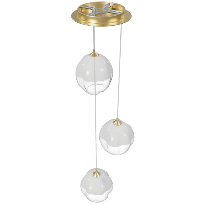 Multi-Light Pendant Avenue Lighting HF8143-BB-WH Sonoma Ave. 3-Light 18"W Pendant in Brushed Brass/Clear and White Glass Avenue Lighting
