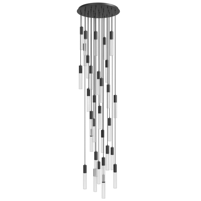 Multi-Light Pendant Avenue Lighting HF3331-BK Strand 15-Light 32"W LED Pendant in Black/Laser-Cut Spiral Crystals Avenue Lighting