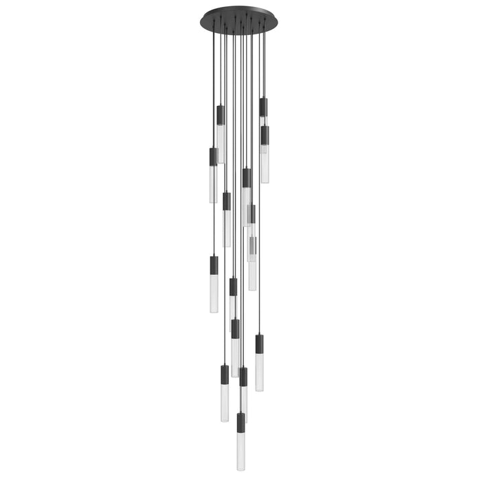 Multi-Light Pendant Avenue Lighting HF3315-BK Strand 15-Light 24"W LED Pendant in Black/Laser-Cut Spiral Crystals Avenue Lighting
