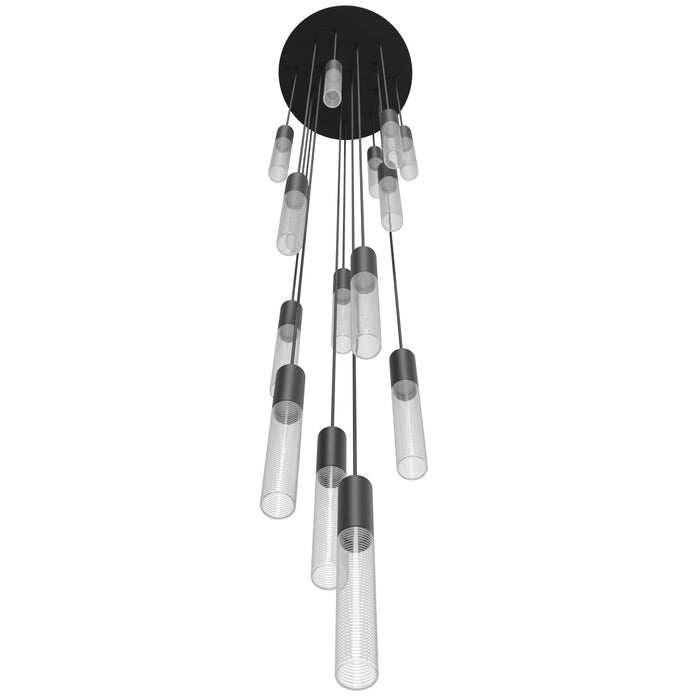 Multi-Light Pendant Avenue Lighting HF3315-BK Strand 15-Light 24"W LED Pendant in Black/Laser-Cut Spiral Crystals Avenue Lighting
