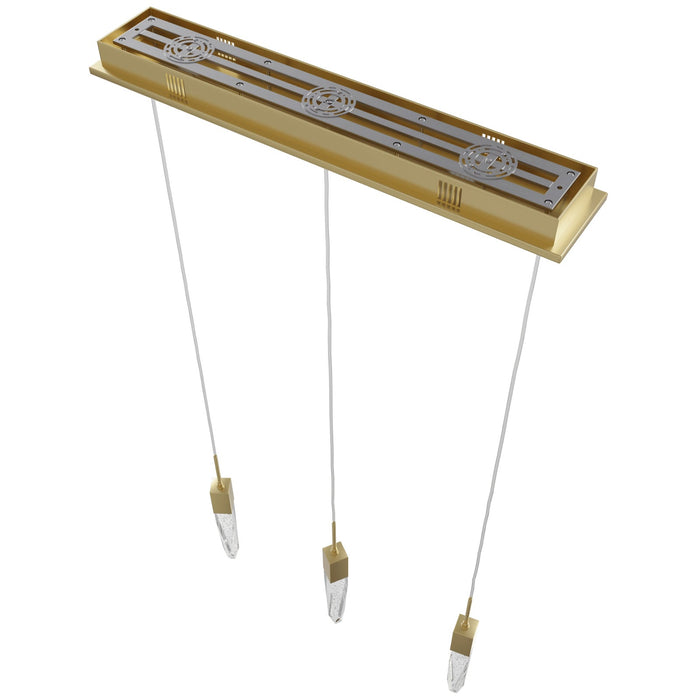Multi-Light Pendant Avenue Lighting HF1900-3-AP-BB Aspen The Original Aspen 3-Light 32"W LED Linear Pendant in Brushed Brass/Studded Crystals Avenue Lighting