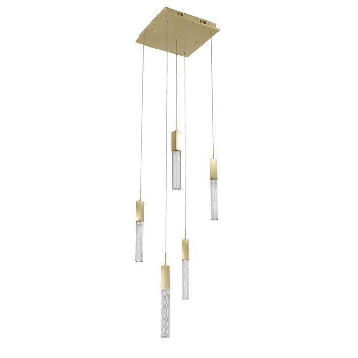 Multi-Light Pendant Avenue Lighting HF1900-5-BOA-BB Boa 5-Light 12"W LED Pendant in Brushed Brass/Studded Crystals Avenue Lighting