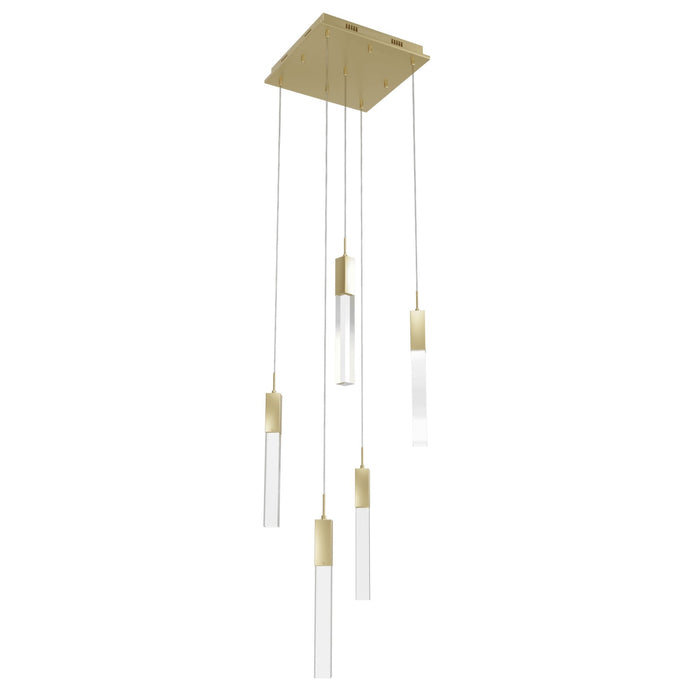 Multi-Light Pendant Avenue Lighting HF1900-5-GL-BB-C The Original Glacier 5-Light 12"W LED Pendant in Polished Chrome/Clear Crystals in Brushed Brass Avenue Lighting