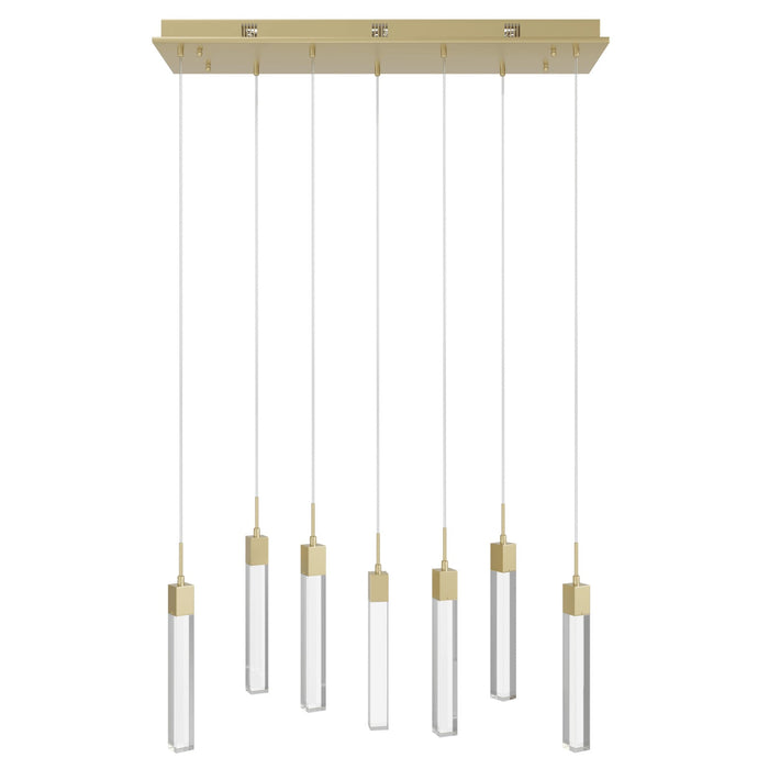 Multi-Light Pendant Avenue Lighting HF1900-7-GL-BB-C The Original Glacier 7-Light 47"W LED Pendant in Brushed Brass/Clear Crystals Avenue Lighting