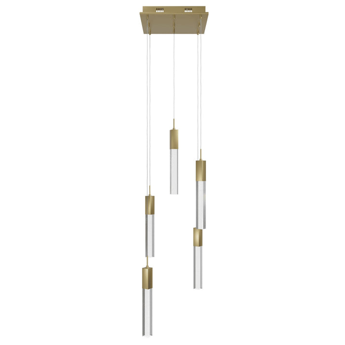 Multi-Light Pendant Avenue Lighting HF1900-5-GL-BB-SNW The Original Glacier 5-Light 12"W LED Pendant in Polished Chrome/Snow Crystals in Brushed Brass Avenue Lighting