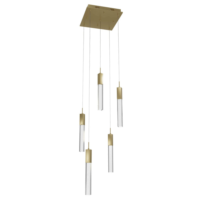 Multi-Light Pendant Avenue Lighting HF1900-5-GL-BB-SNW The Original Glacier 5-Light 12"W LED Pendant in Polished Chrome/Snow Crystals in Brushed Brass Avenue Lighting