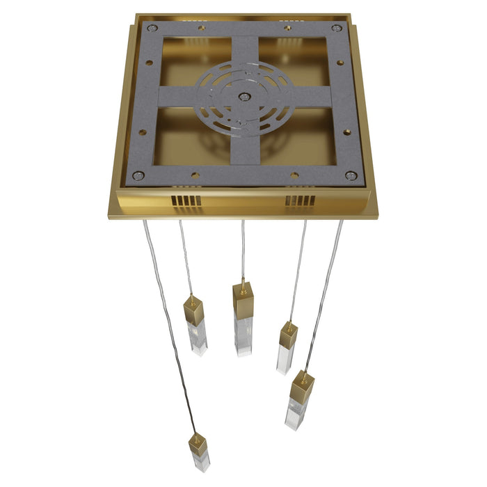 Multi-Light Pendant Avenue Lighting HF1900-5-GL-BB-SNW The Original Glacier 5-Light 12"W LED Pendant in Polished Chrome/Snow Crystals in Brushed Brass Avenue Lighting