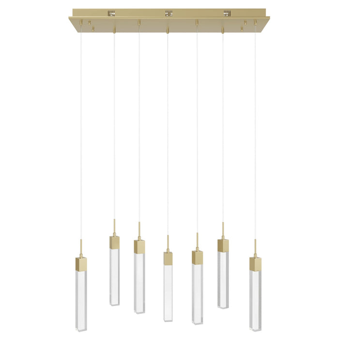 Multi-Light Pendant Avenue Lighting HF1900-7-GL-BB-SNW The Original Glacier 7-Light 47"W LED Pendant in Brushed Brass/Snow Crystals Avenue Lighting