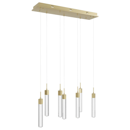 Multi-Light Pendant Avenue Lighting HF1900-7-GL-BB-SNW The Original Glacier 7-Light 47"W LED Pendant in Brushed Brass/Snow Crystals Avenue Lighting