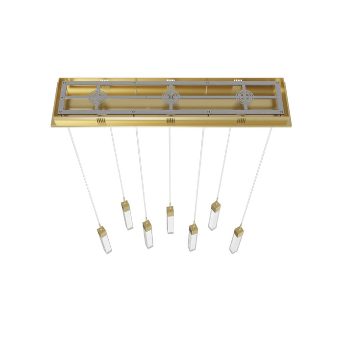 Multi-Light Pendant Avenue Lighting HF1900-7-GL-BB-SNW The Original Glacier 7-Light 47"W LED Pendant in Brushed Brass/Snow Crystals Avenue Lighting