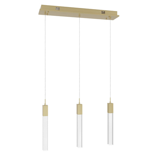Multi-Light Pendant Avenue Lighting HF1900-3-GL-BB-SNW The Original Glacier 3-Light 37"W LED Linear Pendant in Brushed Brass/Snow Crystals Avenue Lighting