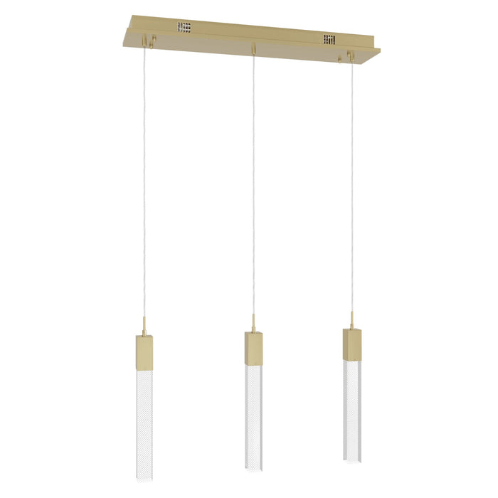 Multi-Light Pendant Avenue Lighting HF1900-3-GL-BB-SNW The Original Glacier 3-Light 37"W LED Linear Pendant in Brushed Brass/Snow Crystals Avenue Lighting