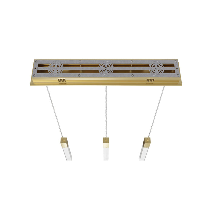 Multi-Light Pendant Avenue Lighting HF1900-3-GL-BB-SNW The Original Glacier 3-Light 37"W LED Linear Pendant in Brushed Brass/Snow Crystals Avenue Lighting