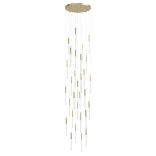 Pendant Light Avenue Lighting HF2031-SNW-BB Main St. Main Street 31-Light 30"W Pendant in Brushed Brass/Snow Clear Acrylic Avenue Lighting