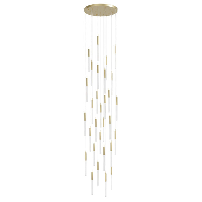 Pendant Light Avenue Lighting HF2031-SNW-BB Main St. Main Street 31-Light 30"W Pendant in Brushed Brass/Snow Clear Acrylic Avenue Lighting
