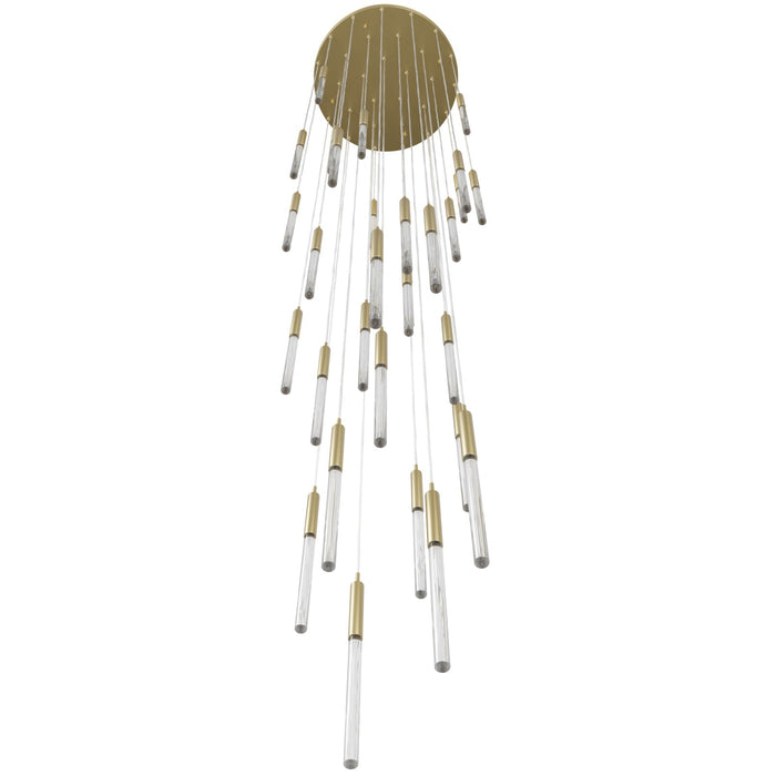 Pendant Light Avenue Lighting HF2031-SNW-BB Main St. Main Street 31-Light 30"W Pendant in Brushed Brass/Snow Clear Acrylic Avenue Lighting