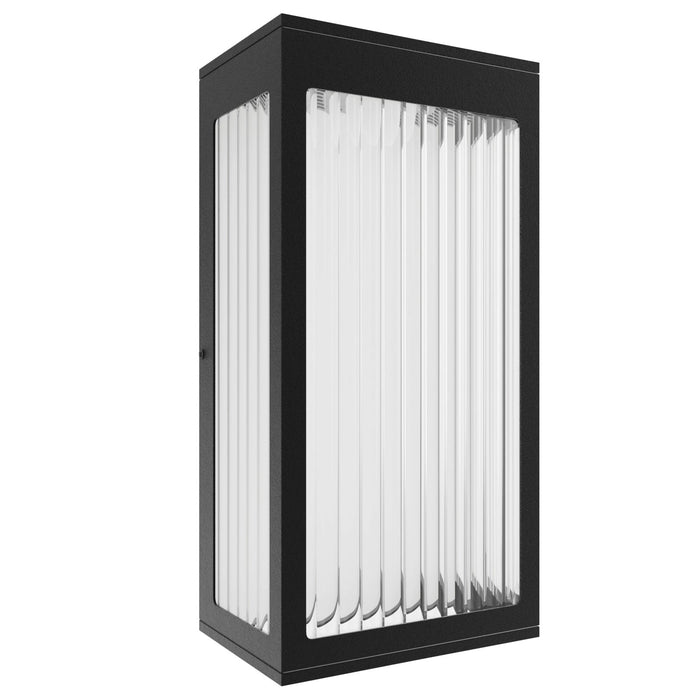 Outdoor Wall Light Avenue Lighting AV9901-BLK Avenue Outdoor 12"H 3000K LED Wall Sconce in Black/Ribbed Glass Avenue Lighting