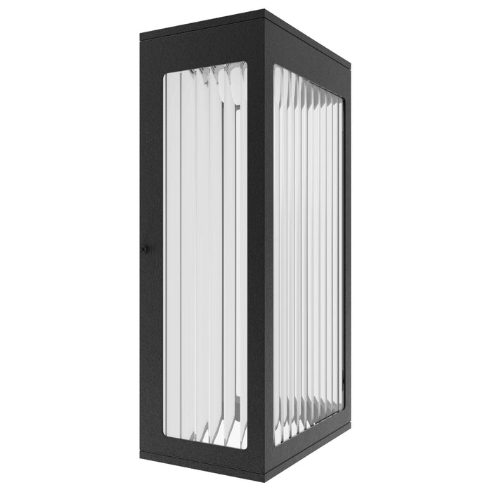 Outdoor Wall Light Avenue Lighting AV9901-BLK Avenue Outdoor 12"H 3000K LED Wall Sconce in Black/Ribbed Glass Avenue Lighting