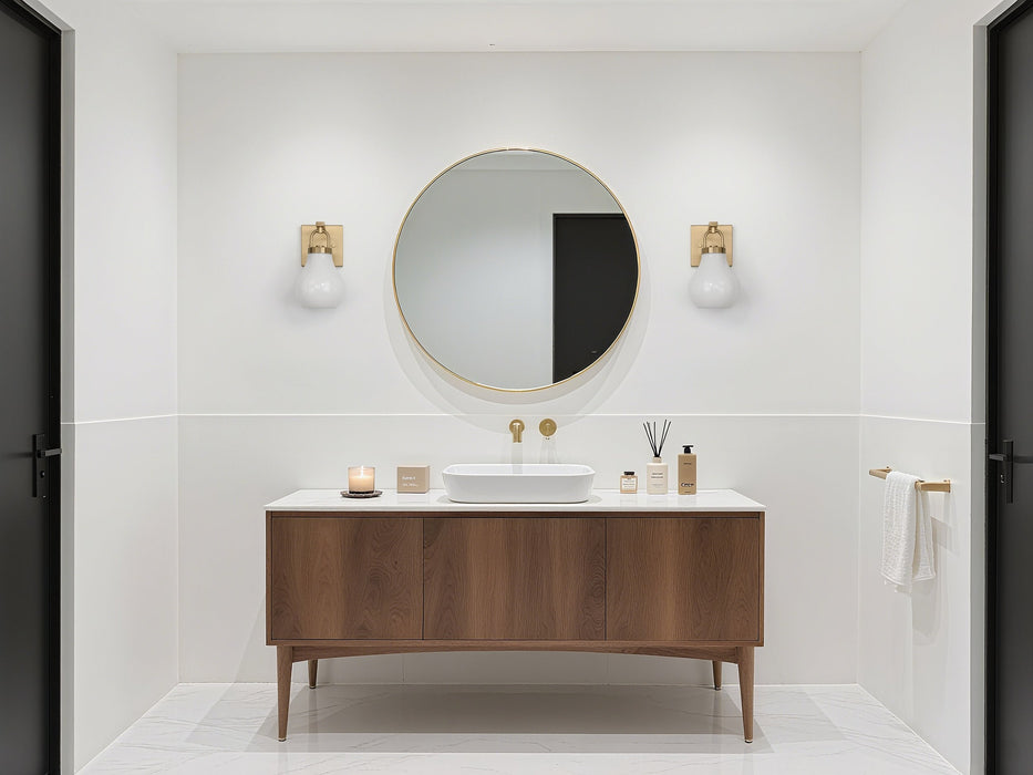 Vanity Light Thesis 207854A Mansfield 6 inch 1 light Champagne Gold Vanity Light with Opal Glass Shade THESIS