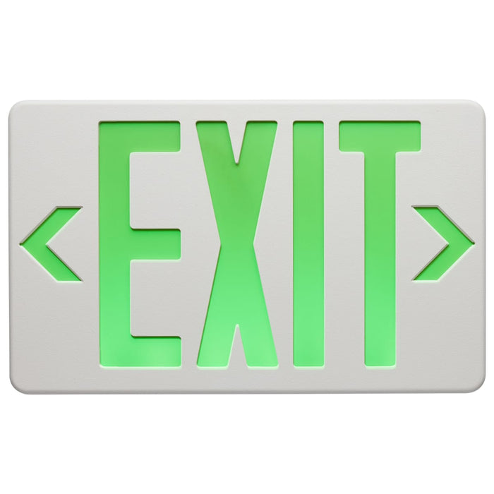 Exit Sign Nuvo 67-100 Green LED Exit Sign, 90min Ni-Cad backup, 120/277V, Single/Dual Face, Universal Mounting - White Finish Nuvo