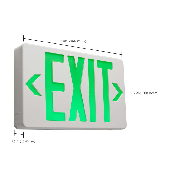 Exit Sign Nuvo 67-100 Green LED Exit Sign, 90min Ni-Cad backup, 120/277V, Single/Dual Face, Universal Mounting - White Finish Nuvo