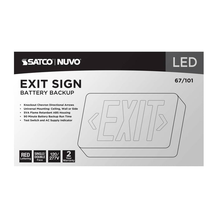 Exit Sign Nuvo 67-101 Red LED Exit Sign, 90min Ni-Cad backup, 120/277V, Single/Dual Face, Universal Mounting - White Finish Nuvo