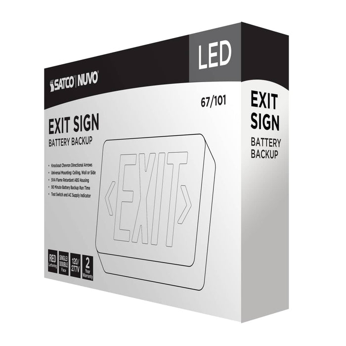 Exit Sign Nuvo 67-101 Red LED Exit Sign, 90min Ni-Cad backup, 120/277V, Single/Dual Face, Universal Mounting - White Finish Nuvo