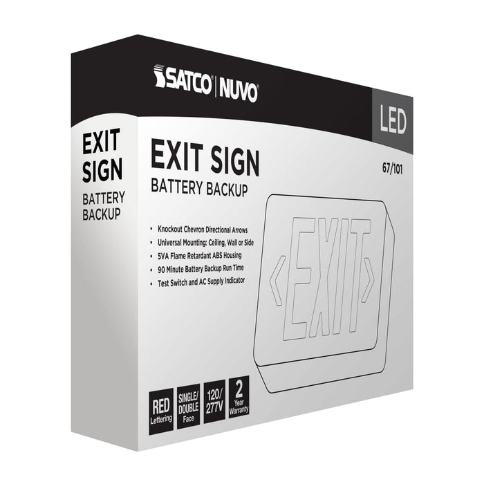Exit Sign Nuvo 67-101 Red LED Exit Sign, 90min Ni-Cad backup, 120/277V, Single/Dual Face, Universal Mounting - White Finish Nuvo