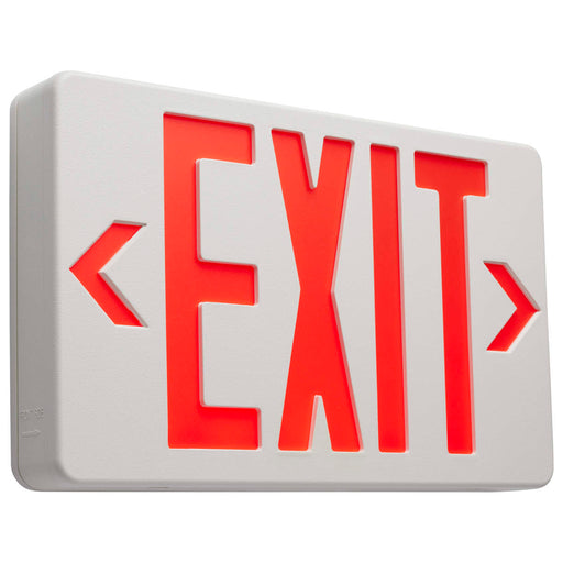 Exit Sign Nuvo 67-101 Red LED Exit Sign, 90min Ni-Cad backup, 120/277V, Single/Dual Face, Universal Mounting - White Finish Nuvo