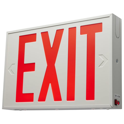 Exit Sign Nuvo 67-102 Red LED Exit Sign, 90min Ni-Cad backup, 120V/277V, Single/Dual Face, Universal Mounting, Steel/NYC - White Finish Nuvo