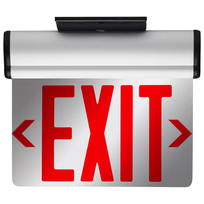 Exit Sign Nuvo 67-111 Red (Mirror) Edge Lit LED Exit Sign, 90min Ni-Cad backup, 120/277V, Dual Face, Top/Back/End Mount - Silver Finish Nuvo